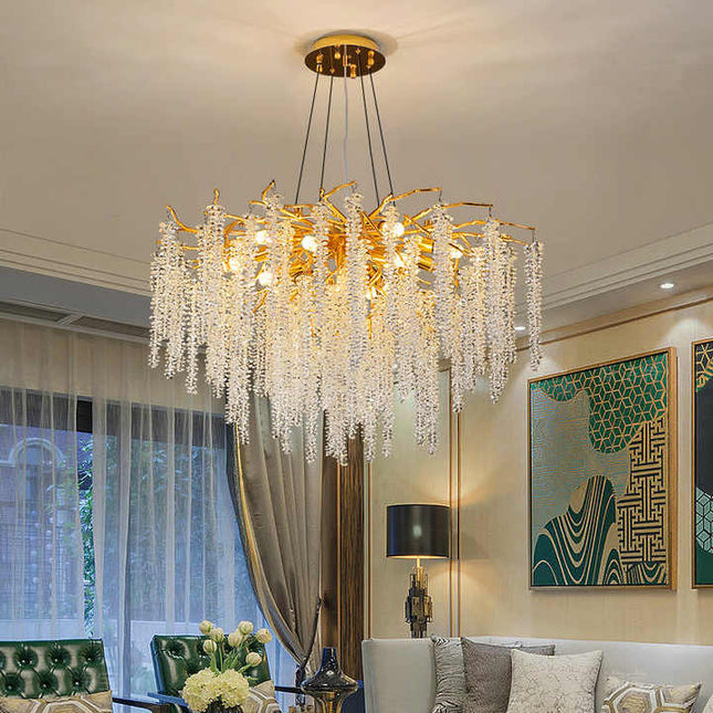 Golden Rainfall Round Chandelier